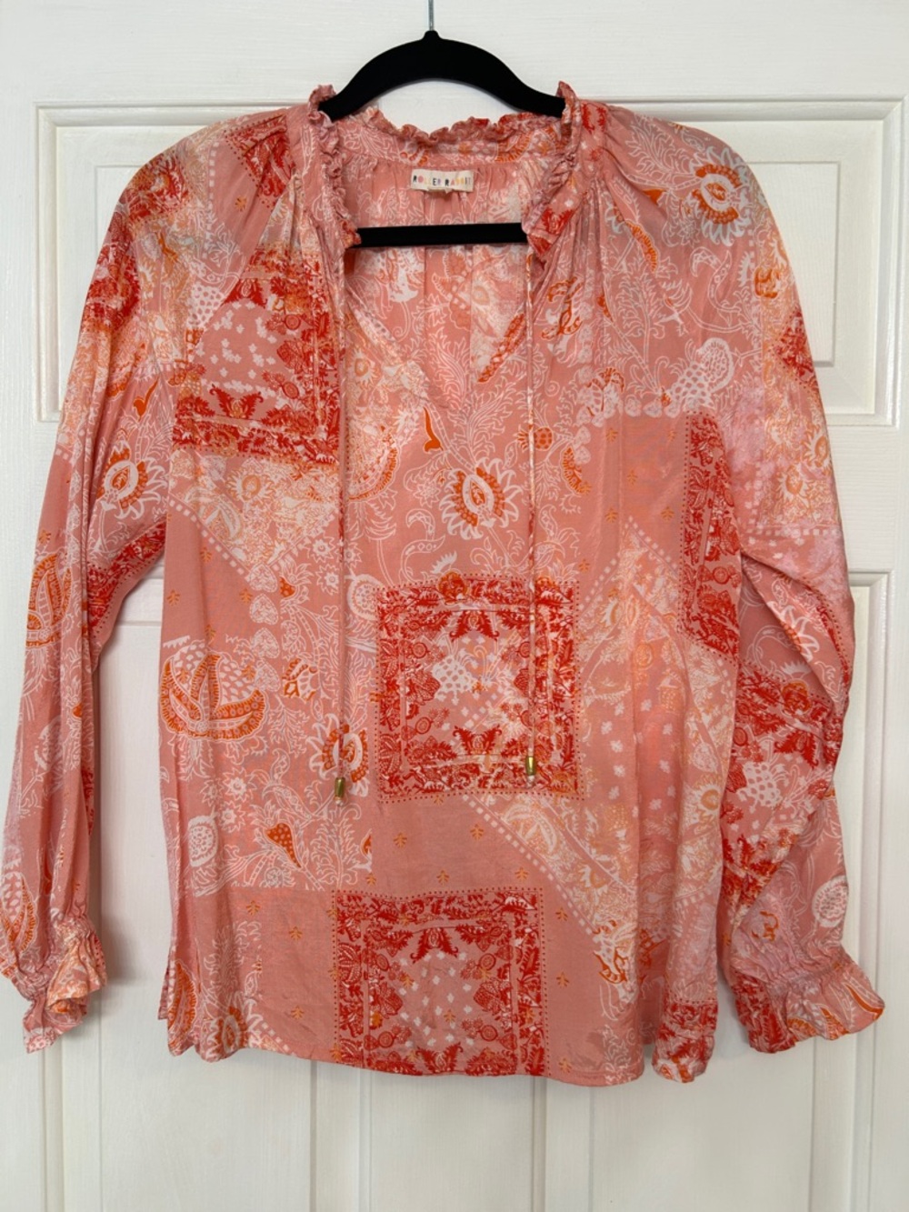 Roller Rabbit Peach and Coral Patchwork Peasant Blouse
